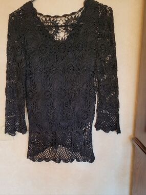 Black Crochet With Cami Type Under Women's Top